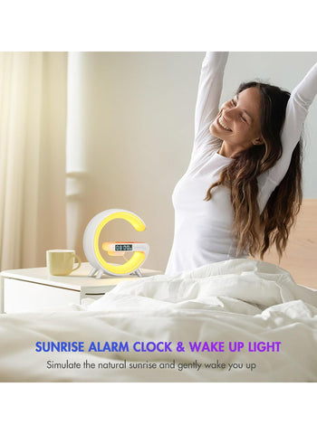 G Shape Smart Lamp – Wireless Charger + Bluetooth Speaker, Digital Alarm Clock | RGB Night Light & 15W Fast Charging G Shape Smart Lamp – Wireless Charger + Bluetooth Speaker, Digital Alarm Clock | RGB Night Light & 15W Fast Charging