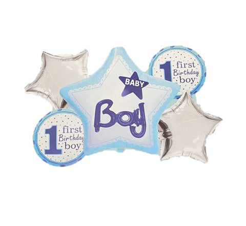 Baby Boy 1st Birthday Balloon 5pcs Set. Fun & Festive, Durable Foil Material | Ideal for Celebrations