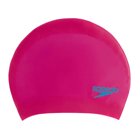 Speedo Long Hair Cap Junior - Pink/Blue, Comfortable Silicone Swim Cap for Kids with Extra Space