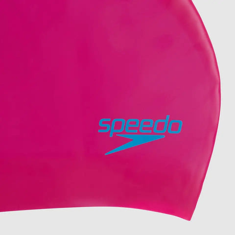 Speedo Long Hair Cap Junior - Pink/Blue, Comfortable Silicone Swim Cap for Kids with Extra Space