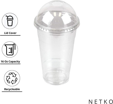 Plastic Cup with Dom Lid – 16 oz Disposable Plastic Cup with Lid | Perfect for Beverages, Smoothies & More