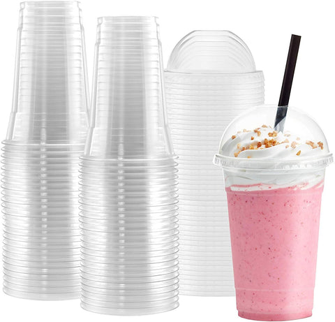 Plastic Cup with Dom Lid – 16 oz Disposable Plastic Cup with Lid | Perfect for Beverages, Smoothies & More