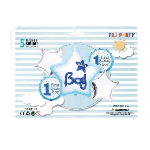 Baby Boy 1st Birthday Balloon 5pcs Set. Fun & Festive, Durable Foil Material | Ideal for Celebrations