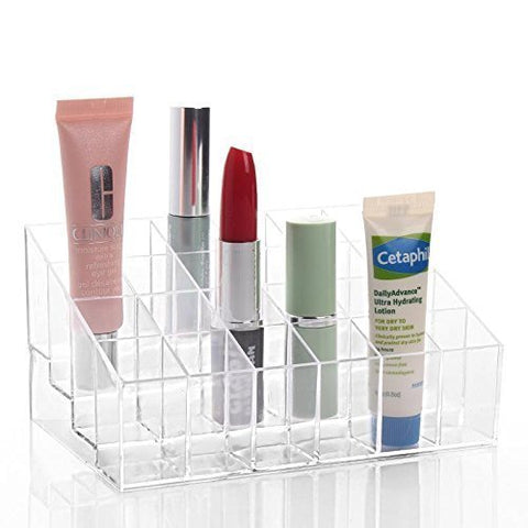 Acrylic Lipstick Transparent Jewelry 24 Grid Storage Box – Makeup Organizer Holder, Clear Acrylic, Stylish Display – Closet Organizer | Great for Jewelry and Makeup Storage