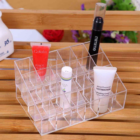 Acrylic Lipstick Transparent Jewelry 24 Grid Storage Box – Makeup Organizer Holder, Clear Acrylic, Stylish Display – Closet Organizer | Great for Jewelry and Makeup Storage