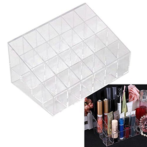 Acrylic Lipstick Transparent Jewelry 24 Grid Storage Box – Makeup Organizer Holder, Clear Acrylic, Stylish Display – Closet Organizer | Great for Jewelry and Makeup Storage