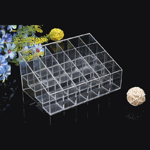 Acrylic Lipstick Transparent Jewelry 24 Grid Storage Box – Makeup Organizer Holder, Clear Acrylic, Stylish Display – Closet Organizer | Great for Jewelry and Makeup Storage