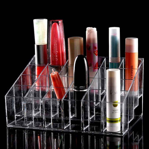 Acrylic Lipstick Transparent Jewelry 24 Grid Storage Box – Makeup Organizer Holder, Clear Acrylic, Stylish Display – Closet Organizer | Great for Jewelry and Makeup Storage