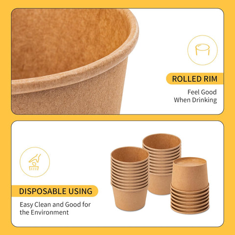 Kraft Bowl with Lid 250ml, 50Pcs– Eco-Friendly Kraft Paper, Secure Lid, Ideal for Small Portions – Ice Cream Packaging | Perfect for Single Servings