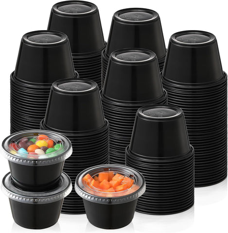 Sauce Cup Black – 2 Oz Black Plastic Disposable Sauce Cups | Ideal for Sauces, Dips & Condiments