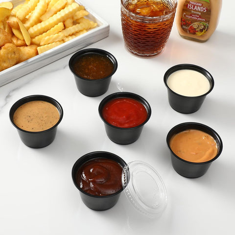 Sauce Cup Black – 2 Oz Black Plastic Disposable Sauce Cups | Ideal for Sauces, Dips & Condiments