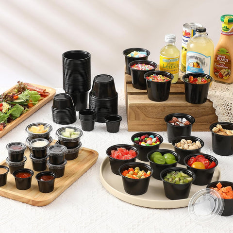 Sauce Cup Black – 2 Oz Black Plastic Disposable Sauce Cups | Ideal for Sauces, Dips & Condiments