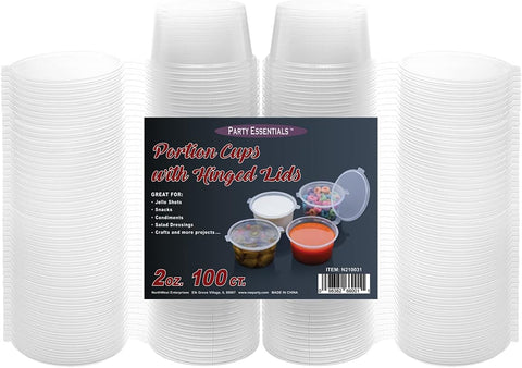 Sauce Cup with Attached Lid – 2 oz Plastic Disposable Sauce Cups with Lid | Ideal for Sauces, Dips & Takeaways