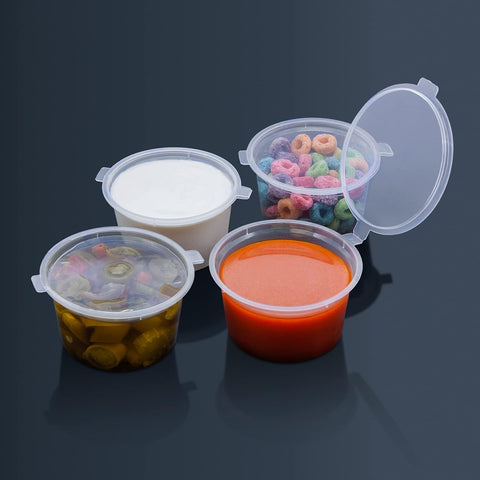 Sauce Cup with Attached Lid – 2 oz Plastic Disposable Sauce Cups with Lid | Ideal for Sauces, Dips & Takeaways