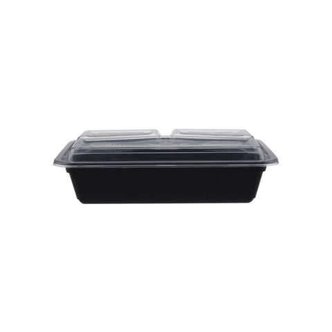 Black Base 3 Portion Tray with Lid – Convenient Disposable Food Tray, Leak-Proof, Multi-Compartment Design