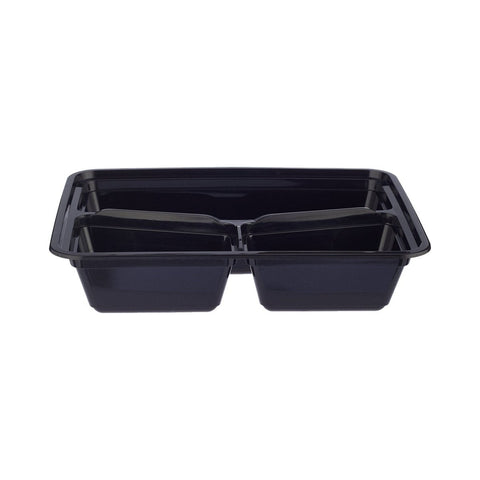 Black Base 3 Portion Tray with Lid – Convenient Disposable Food Tray, Leak-Proof, Multi-Compartment Design