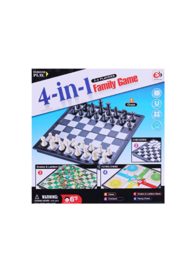 Family Game 4 In 1 – Chess, Checkers, Ladders, and Flying Chess – Multi-Game Set | Fun for the Whole Family