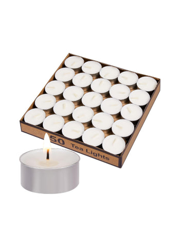 Tea Lights – 50 Pcs, Long-Burning, High-Quality, Safe – Ideal for Events and Relaxation | Reliable and Convenient