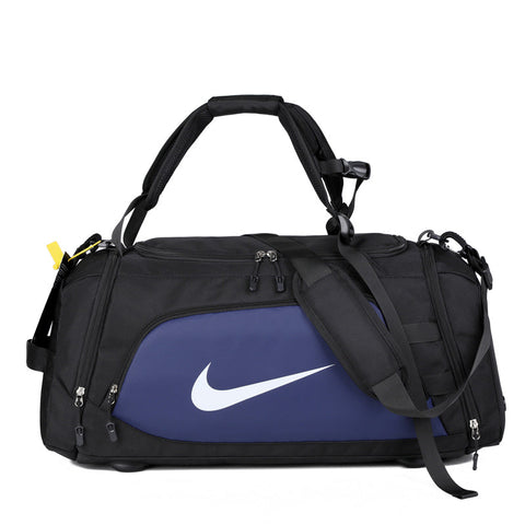 Nike Brasilia Gym Duffel Bags – Black/Blue, Spacious, Durable, Adjustable Straps – Ideal for Sports Gear