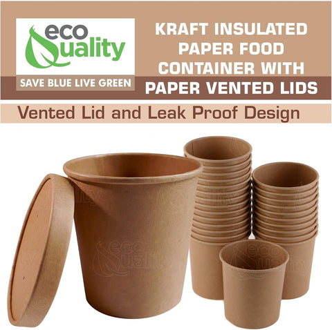 Kraft Bowl with Lid 750ml, 50Pcs – Eco-Friendly Kraft Paper, Secure Lid, Ideal for Medium to Large Portions – Ice Cream Packaging | Great for Deli Takeout