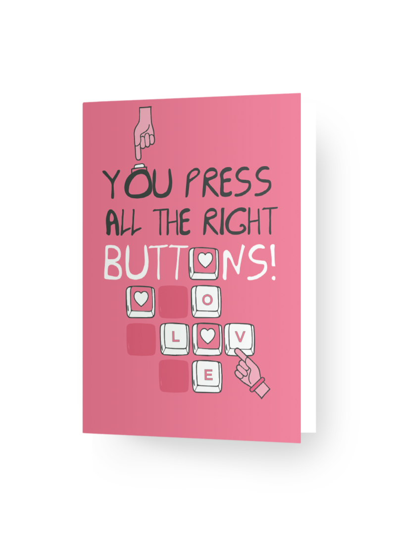 Paper Hugs "You Press All The Right Buttons, LOVE!" – Adorable & Tech-Inspired Greeting Card for Couples