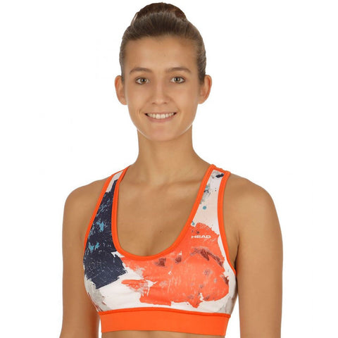 Head Vision Graphic Sports Bra for Women - Coral, Stylish Performance Wear with Removable Cups & Breathable Fabric