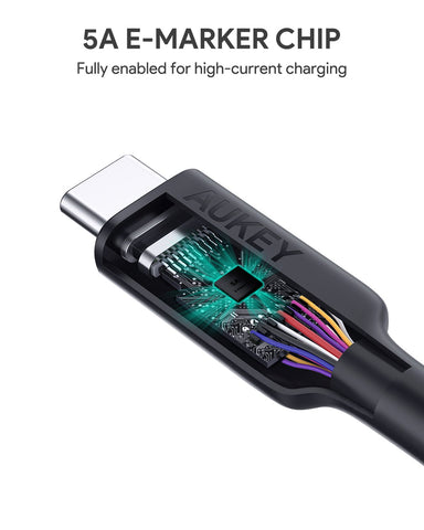Aukey CB-CD21 Gen2 E Marker PD 100W USB 3.1 Type C To Type C Cable 1.2M – 100W Power Delivery, E Marker, 1.2 Meter Length – Chargers & Cables | Ideal for High-Power Devices