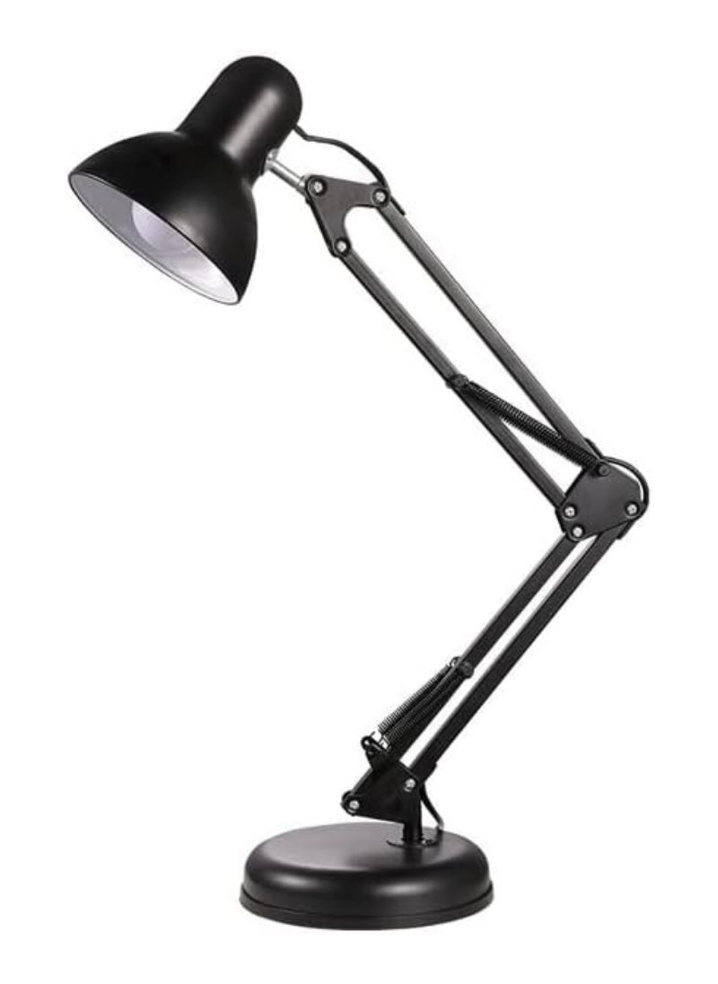 Adjustable Study Table Desk Lamp – Black Color, 2ft Flexible Metal Swing Arm, 360° Rotation, E27 Eye Protection | Ideal for Bedroom, Office, and Reading