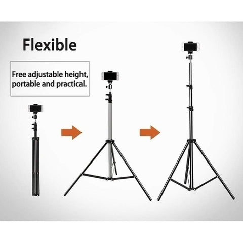 Aluminium Tripod Stand Adjustable Portable with Mobile Holder 7 Feet – Adjustable Height, Portable Design, Mobile Holder Included – Tripod Stand | Ideal for Vlogging and Photography