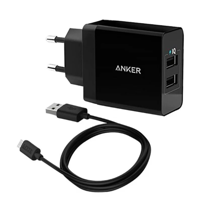 Anker 24W 2-Port USB Wall Charger And Micro USB 3ft Cable – Dual Ports, Includes Cable, Compact Design – Chargers & Cables | Ideal for Everyday Use