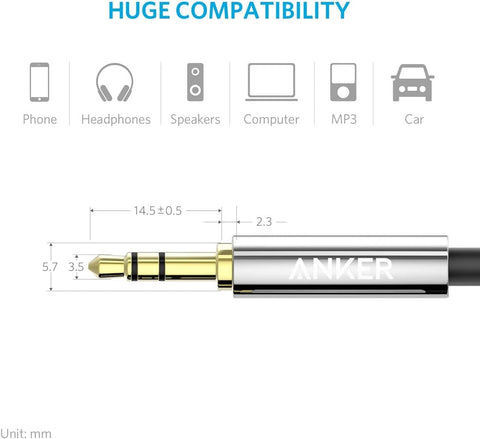 Anker 3.5 mm Male To Male Audio Cable Black – High-Quality Sound, Durable Construction, Flexible Design – Chargers & Cables | Ideal for Audio Devices