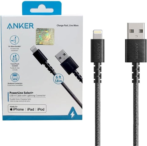 Anker PowerLine Select+ USB Cable With Lightning Connector 6ft – Fast Charging, Durable Build, Flexible Design – Chargers & Cables | Perfect for Apple Devices