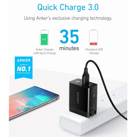 Anker PowerPort+ 1 Quick Charge 3.0 With USB-C Cable 3ft BLACK – Fast Charging, Includes USB-C Cable, Compact Design – Chargers & Cables | Ideal for Quick Power Delivery