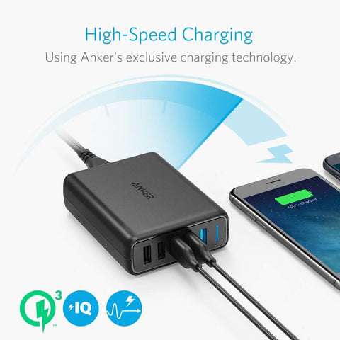 Anker PowerPort Speed 5 BLACK – High-Speed Charging, Compact Design, Five Ports – Chargers & Cables | Ideal for Multiple Devices