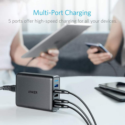 Anker PowerPort Speed 5 BLACK – High-Speed Charging, Compact Design, Five Ports – Chargers & Cables | Ideal for Multiple Devices