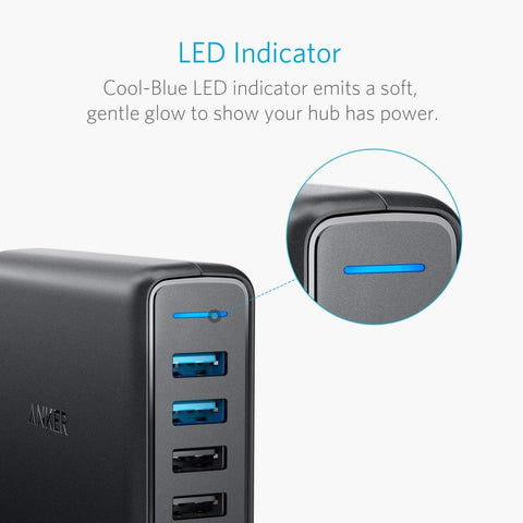 Anker PowerPort Speed 5 BLACK – High-Speed Charging, Compact Design, Five Ports – Chargers & Cables | Ideal for Multiple Devices