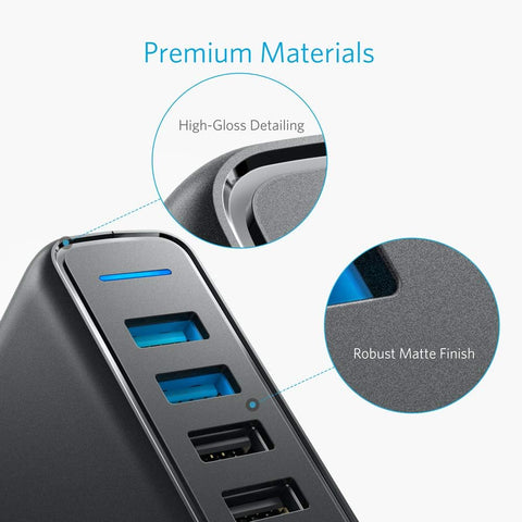 Anker PowerPort Speed 5 BLACK – High-Speed Charging, Compact Design, Five Ports – Chargers & Cables | Ideal for Multiple Devices