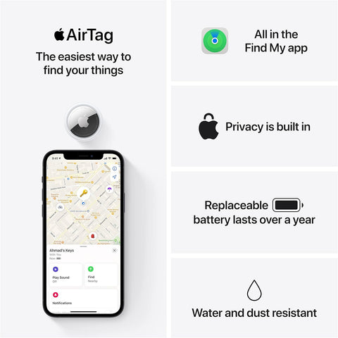 Apple AirTag 4-Pack – Precision Item Tracker with Ultra-Wideband for iPhone & iPad, Simple Setup, Built-In Speaker, and Secure Lost Mode with Encrypted Privacy – Ideal for Keys, Bags, and More