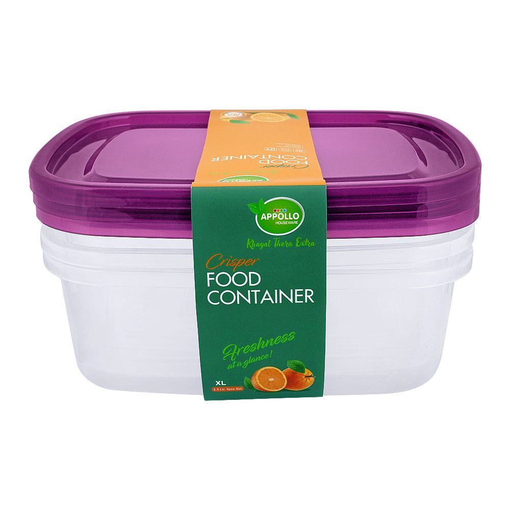 Appollo Crisper Food Containers – 3-Piece Sets in Various Sizes and Colors for Spacious, Airtight, and Stackable Food Storage Solutions