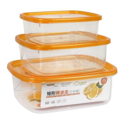 Appollo Crisper Food Containers – 3-Piece Sets in Various Sizes and Colors for Spacious, Airtight, and Stackable Food Storage Solutions