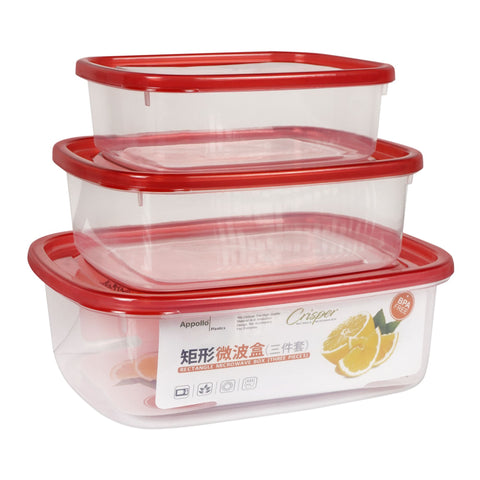 Appollo Crisper Food Containers – 3-Piece Sets in Various Sizes and Colors for Spacious, Airtight, and Stackable Food Storage Solutions