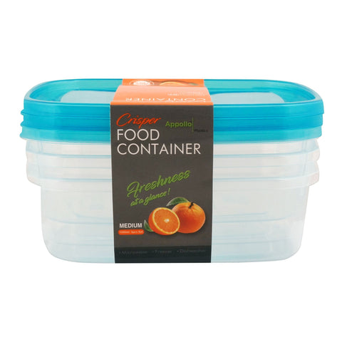 Appollo Crisper Food Containers – 3-Piece Sets in Various Sizes and Colors for Spacious, Airtight, and Stackable Food Storage Solutions