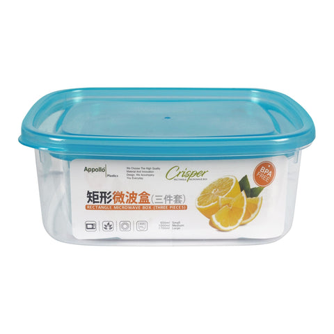 Appollo Crisper Food Containers – 3-Piece Sets in Various Sizes and Colors for Spacious, Airtight, and Stackable Food Storage Solutions