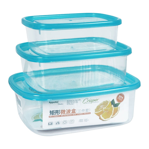 Appollo Crisper Food Containers – 3-Piece Sets in Various Sizes and Colors for Spacious, Airtight, and Stackable Food Storage Solutions