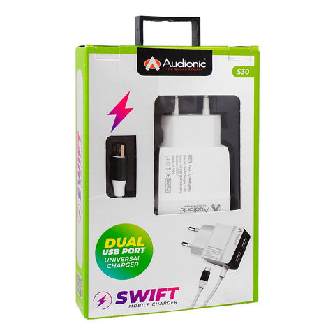 Audionic Mobile Charger S-30 – Compact Design, Efficient Charging, Portable – Chargers & Cables | Reliable Mobile Charger