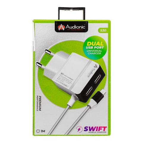 Audionic Mobile Charger S-30 – Compact Design, Efficient Charging, Portable – Chargers & Cables | Reliable Mobile Charger