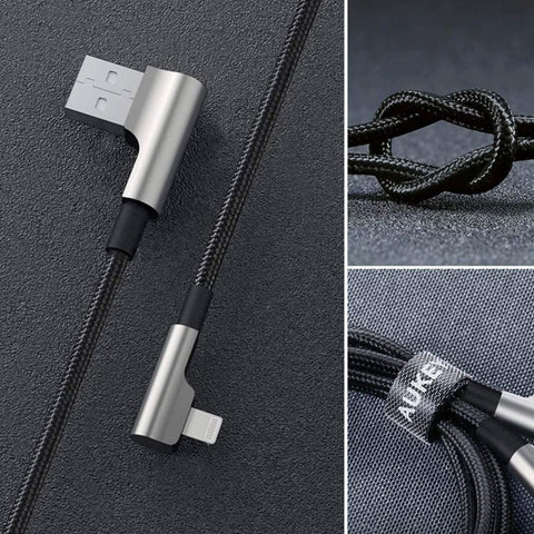 Aukey 90° Nylon USB-A to Lightning Cable – 90-Degree Angle, Durable Nylon Design, Convenient Charging – Chargers & Cables | Ideal for Flexible Use