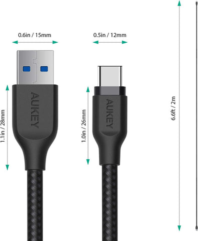 Aukey Braided Nylon USB 3.1 Gen 1 A to C Cable 3.95ft – Durable Braided Nylon, USB 3.1 Gen 1, 3.95 Feet Length – Chargers & Cables | Ideal for High-Speed Data Transfer