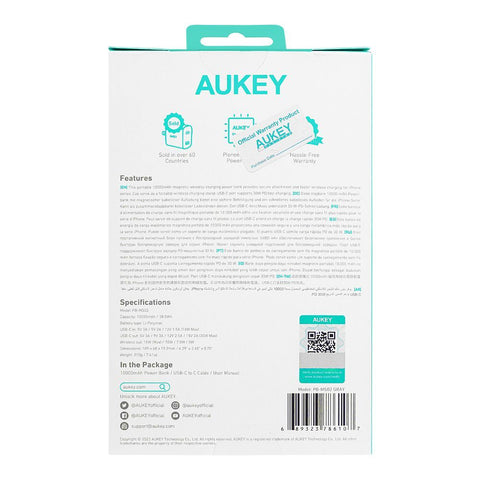 Aukey Power Bank PB-MS02 – 10000mAh Capacity, Magnetic Wireless Charging, Compact – Phone & Tablet | Advanced Charging Solution, Power Banks