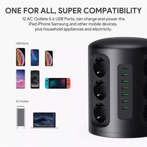 Aukey PowerHub XL – Multi-port Power Hub, Compact Design, Versatile Charging – Plugs, Adaptors & Extension Cords | Ideal for Multiple Devices